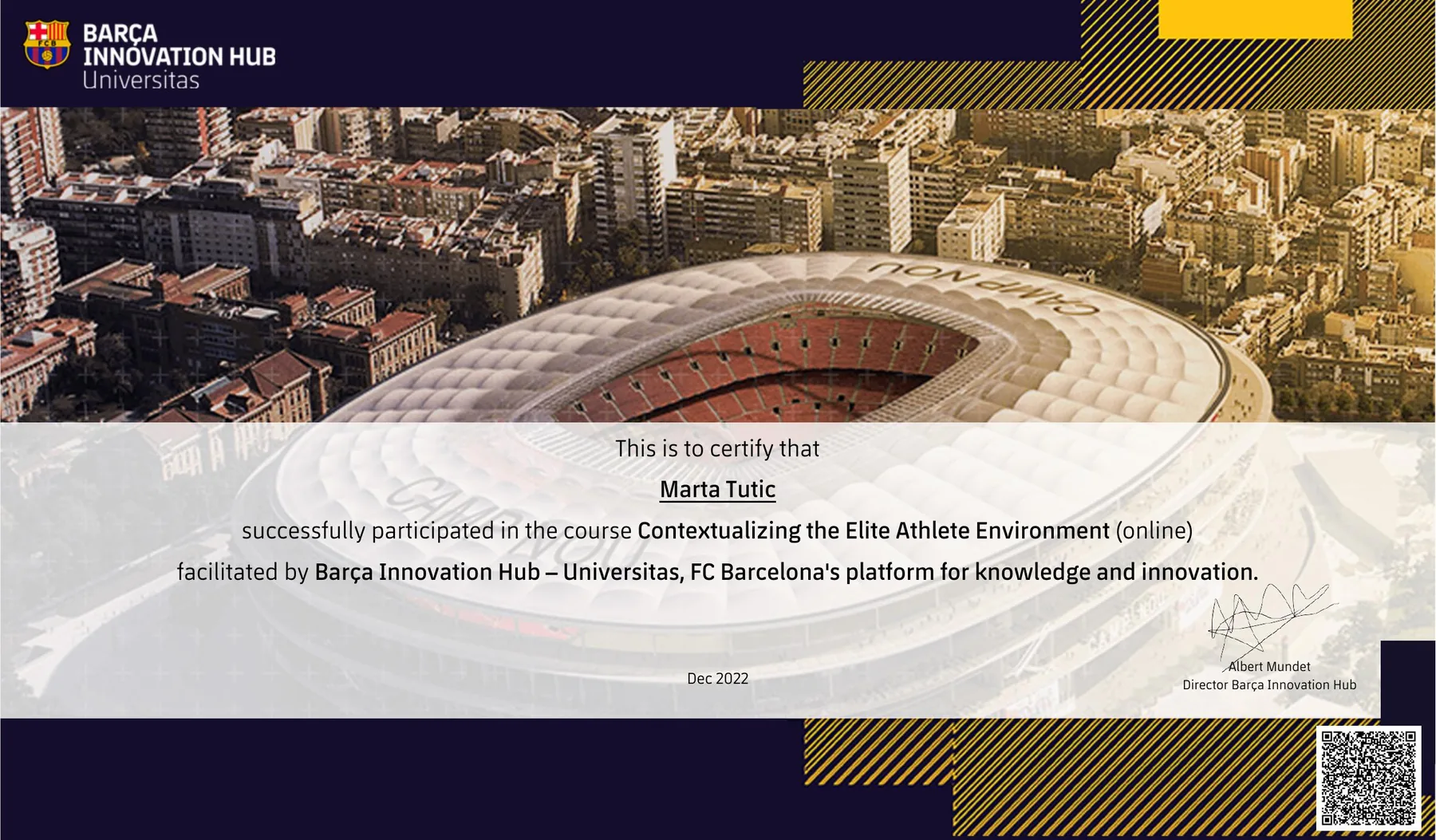 Contextualizing the Elite Athlete Environment, Barça Innovation Hub
