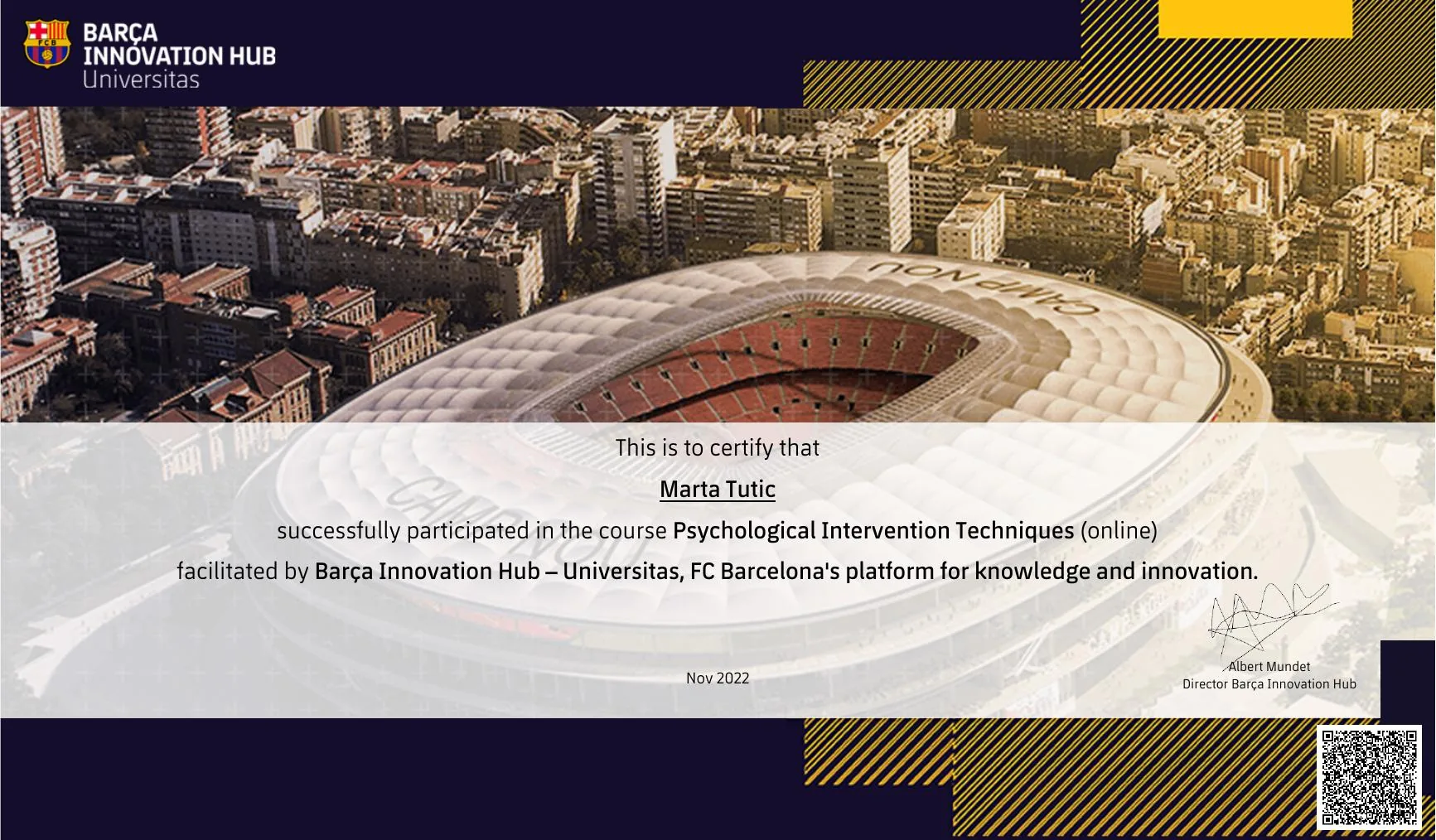 Psychological Intervention Techniques, Barça Innovation Hub